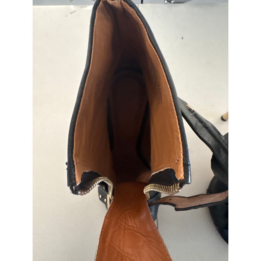 Rachel Roy Paxton Bootie Womens 6 Black Leather Peep Toe Gold Stiletto Heel Boot - Picture 12 of 12